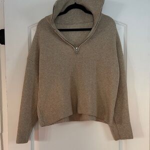 Cider Beige Zipper Neck Sweater